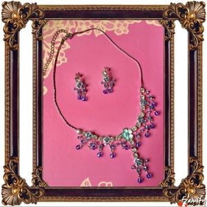 Blue Flower Rhinestone Silver Tone Jewelry Set